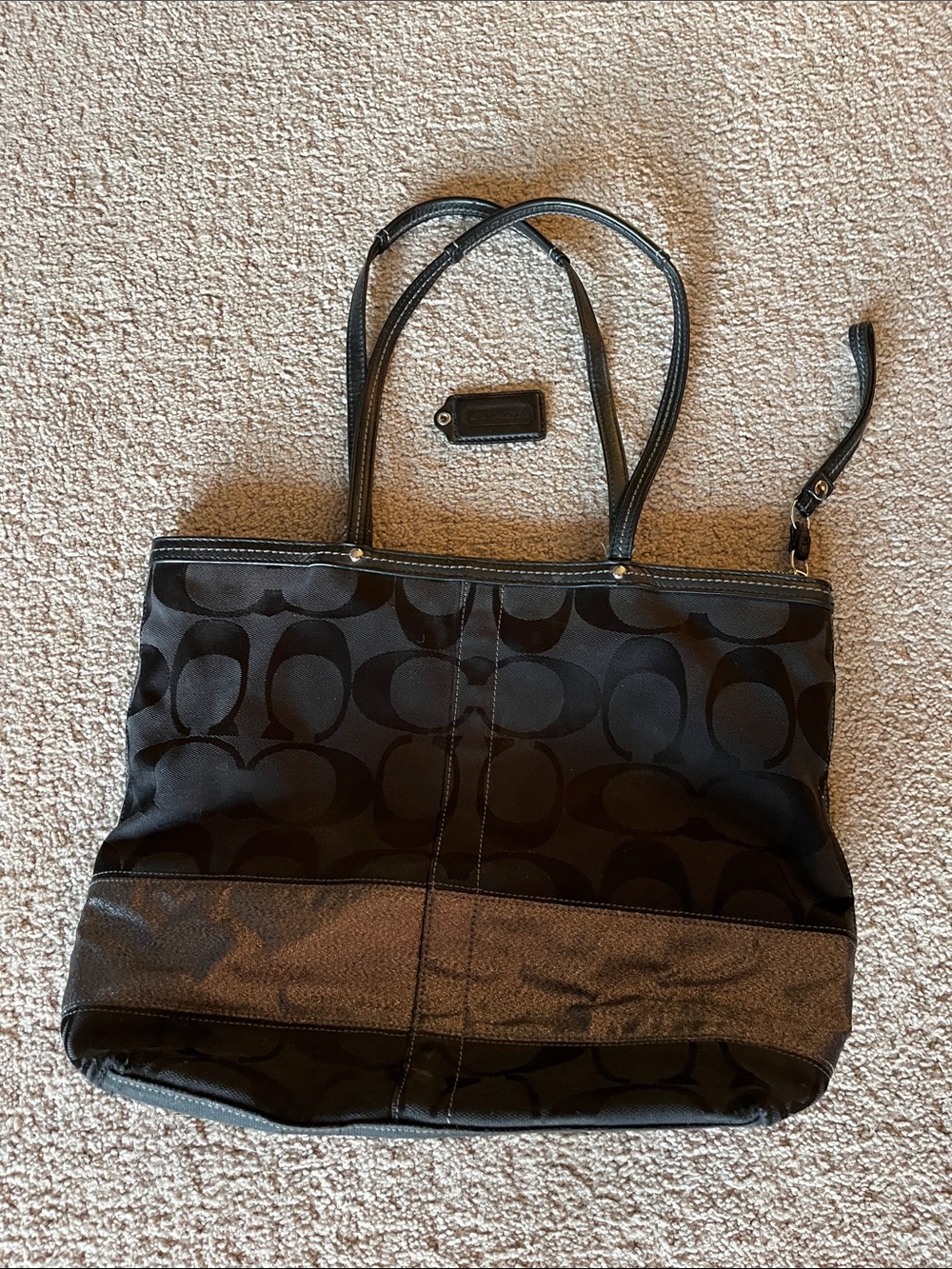 Coach Black Signature Tote with Silver Accents